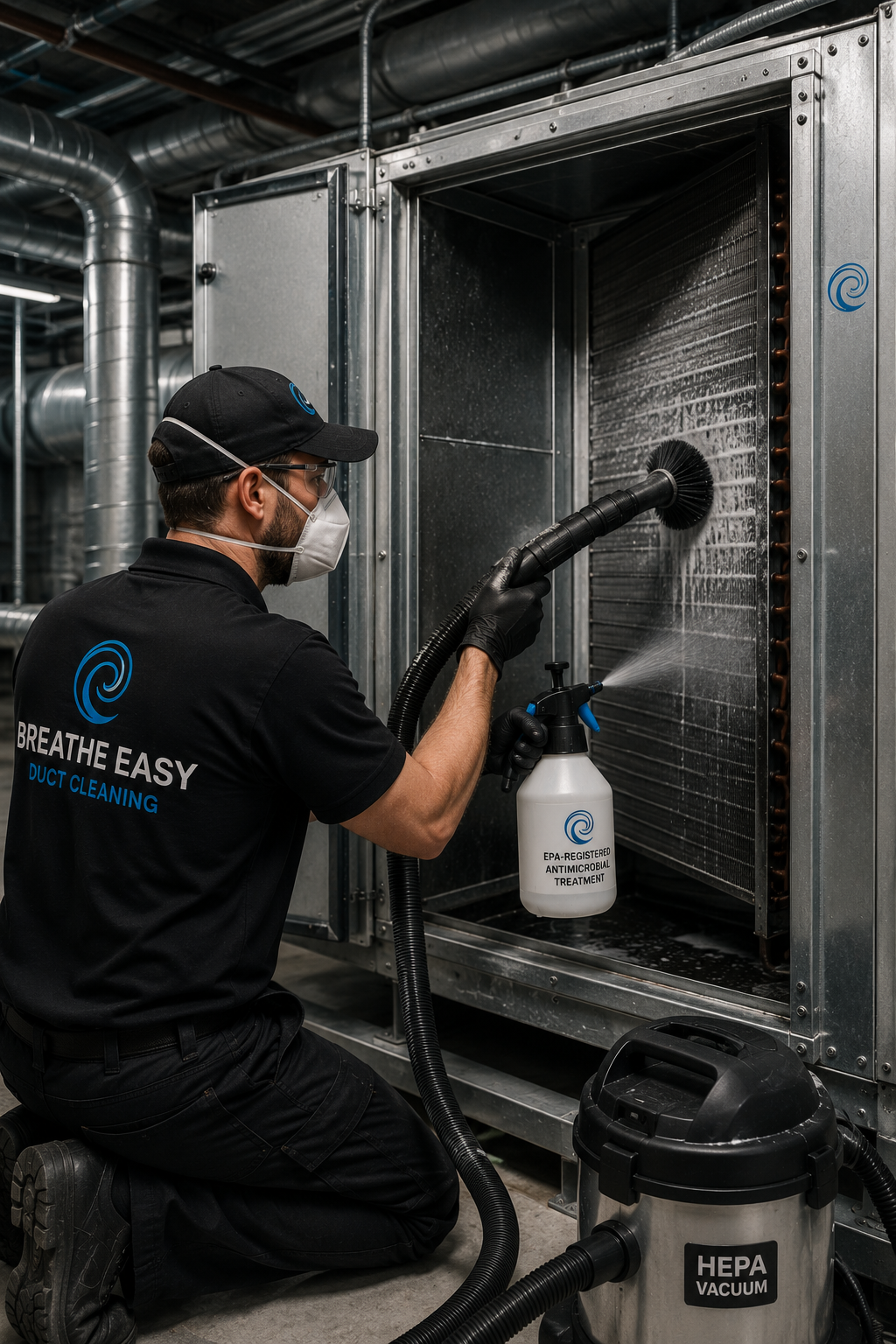 HVAC worker, coil sanitation.